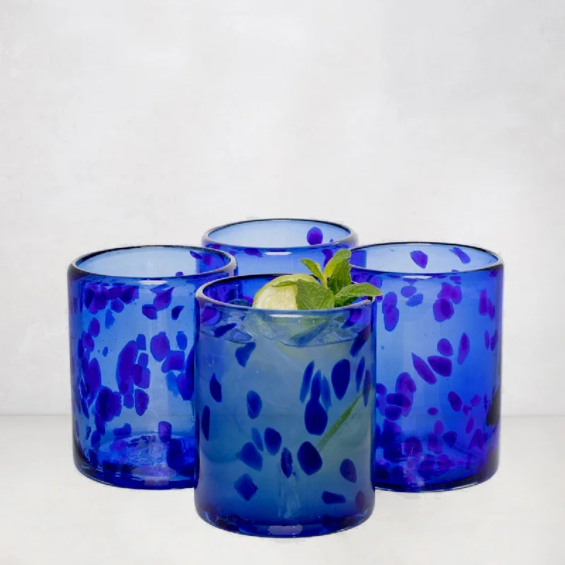 Handmade Blue Tortoise Double Old-Fashioned Glass, 12oz