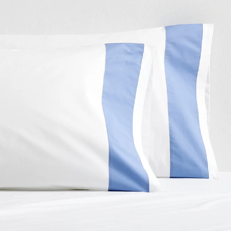 Blue Wide-Band Percale Pillowcases, Set of 2