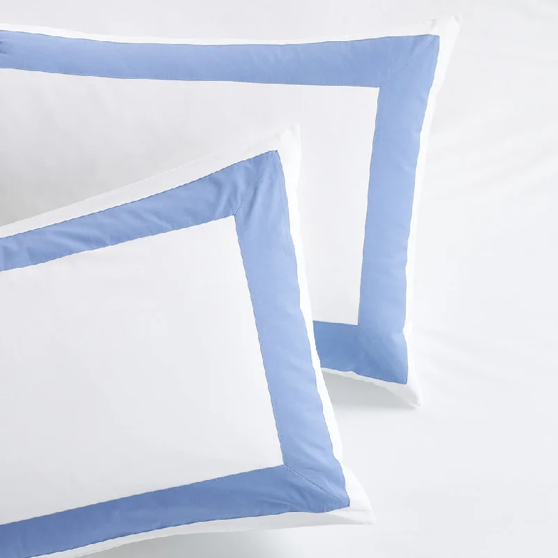 Blue Wide-Band Percale Pillow Shams, Set of 2