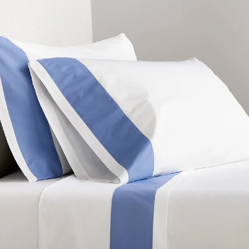 Blue Wide-Band Percale Sheet Set