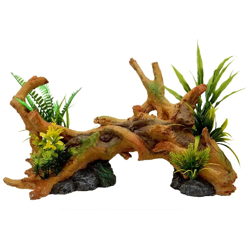 Blue Ribbon Exotic XLarge Driftwood with Plants Reptile Decor