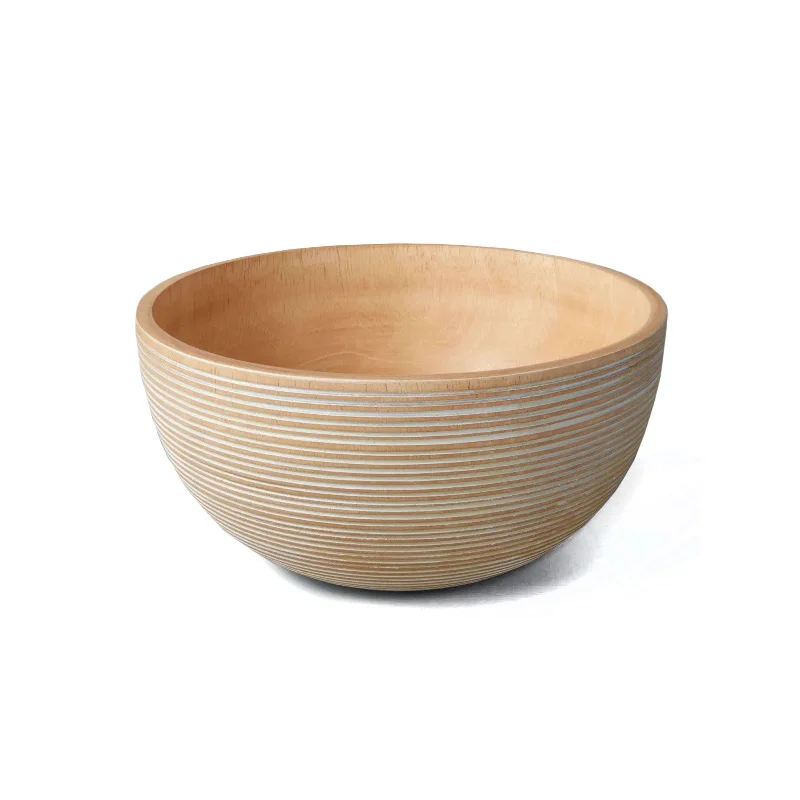 White Striped Mango Wood Bowl, Large