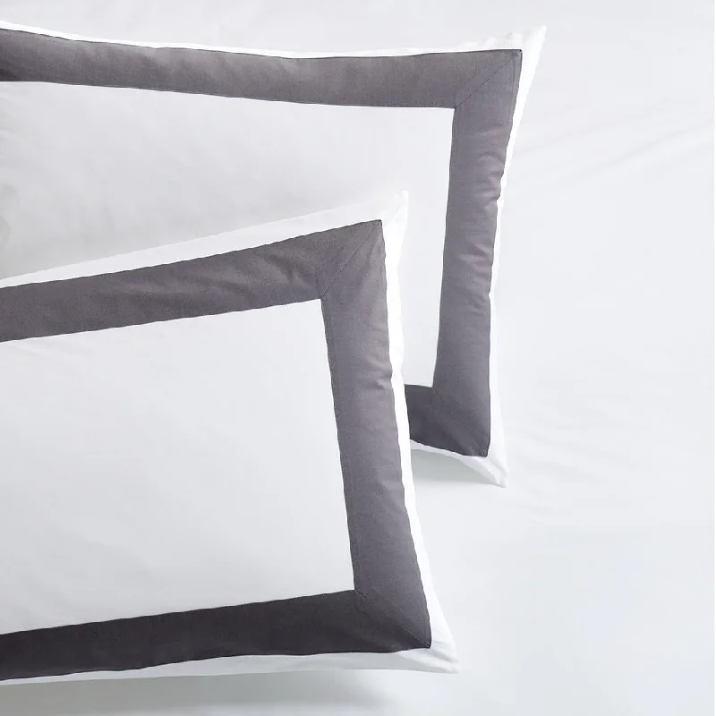 Dark Grey Wide-Band Percale Pillow Shams, Set of 2