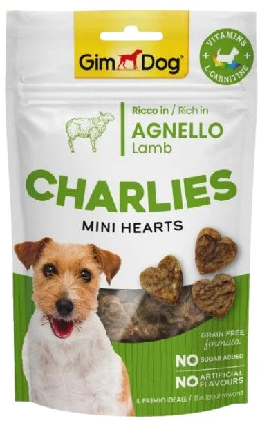 GIMDOG CHARLIES Mini Hearts Recompensă pentru câini, cu Miel 70g