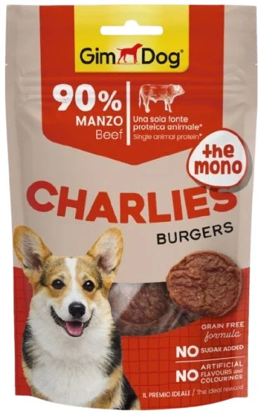 GIMDOG CHARLIES Mono Burgers Recompensă pentru câini, cu Vită 70g