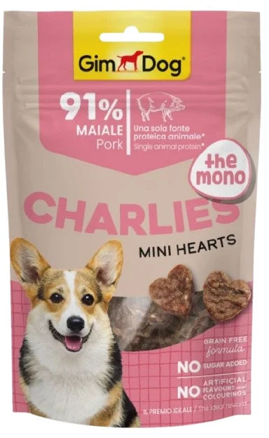 GIMDOG CHARLIES Mono Mini Hearts Recompensă pentru câini , cu Porc 70g