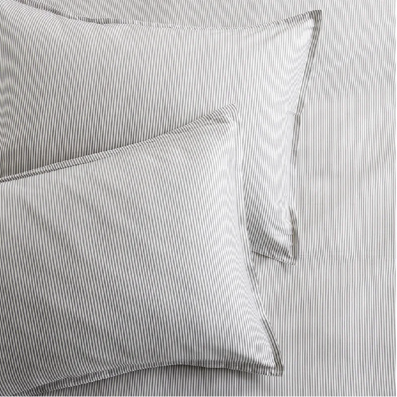 Grey Stripe Cotton-Chambray Pillow Shams, Set of 2