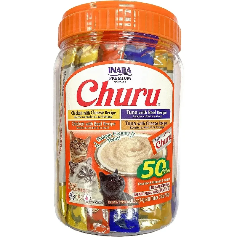 Inaba Churu Beef & Cheese Variety Creamy Puree Lickable Cat Treats 50 Tubes