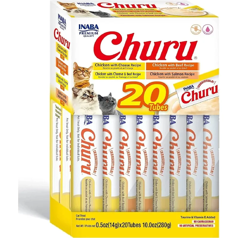 Inaba Churu Chicken & Beef Variety Creamy Puree Lickable Cat Treats,20 Tubes / .5 oz