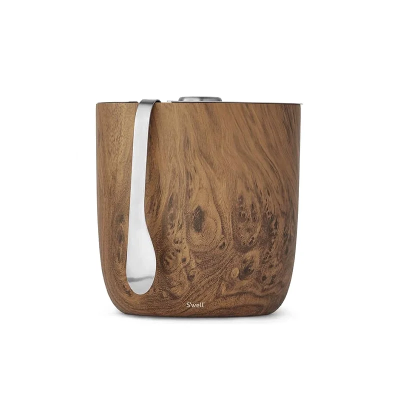 Teakwood Ice Bucket with Tongs