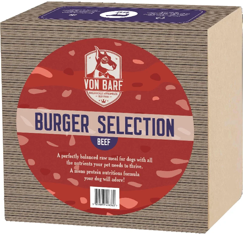 VON BARF Burger Selection, hrană crudă congelată pt câini, de Vită, 1Kg 5x200g